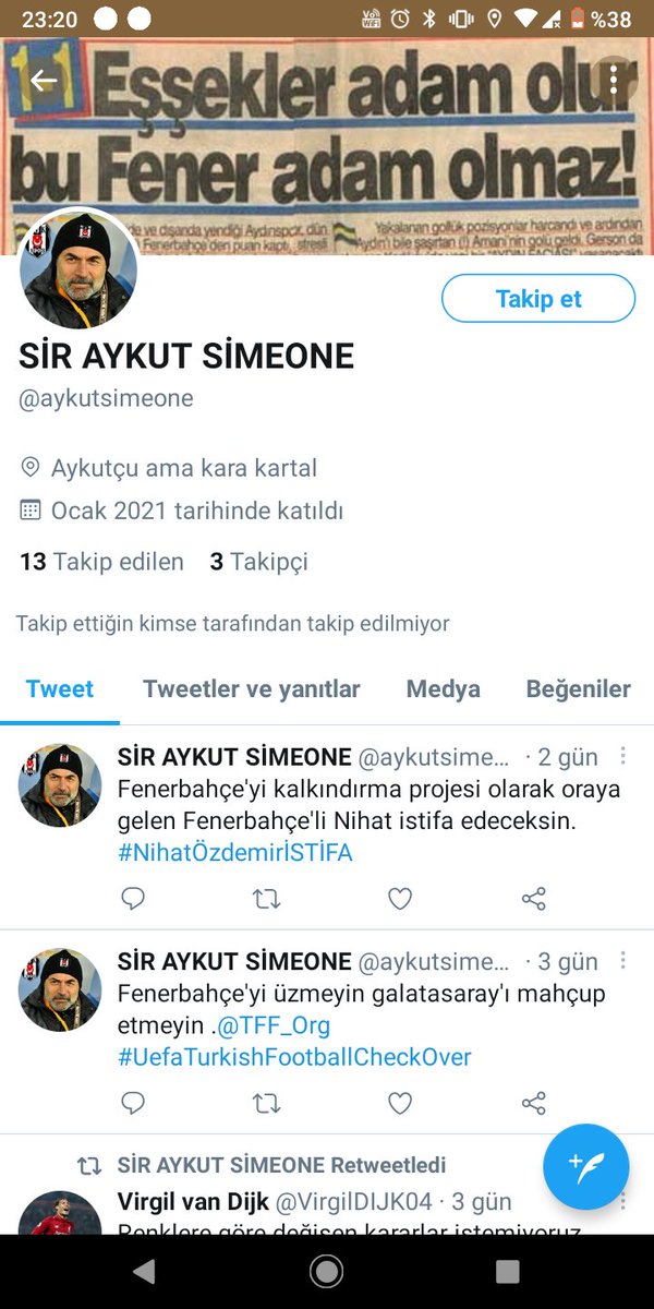 Ali79695426's tweet photo. @aykutsimeone @mustafa26699156 @Mehmettss7 @futbolarena Her tweet'inde Fenerbahçe'ye sallayan profil fotoğrafı bile Fenerbahçe'nin efsane futbolcu ve teknik adamı olan biri söylüyor bunu hadi itiraf et çok korkuyosun :) maalesef korkunun ecele faydası yok https://t.co/DpOfqSN5G0