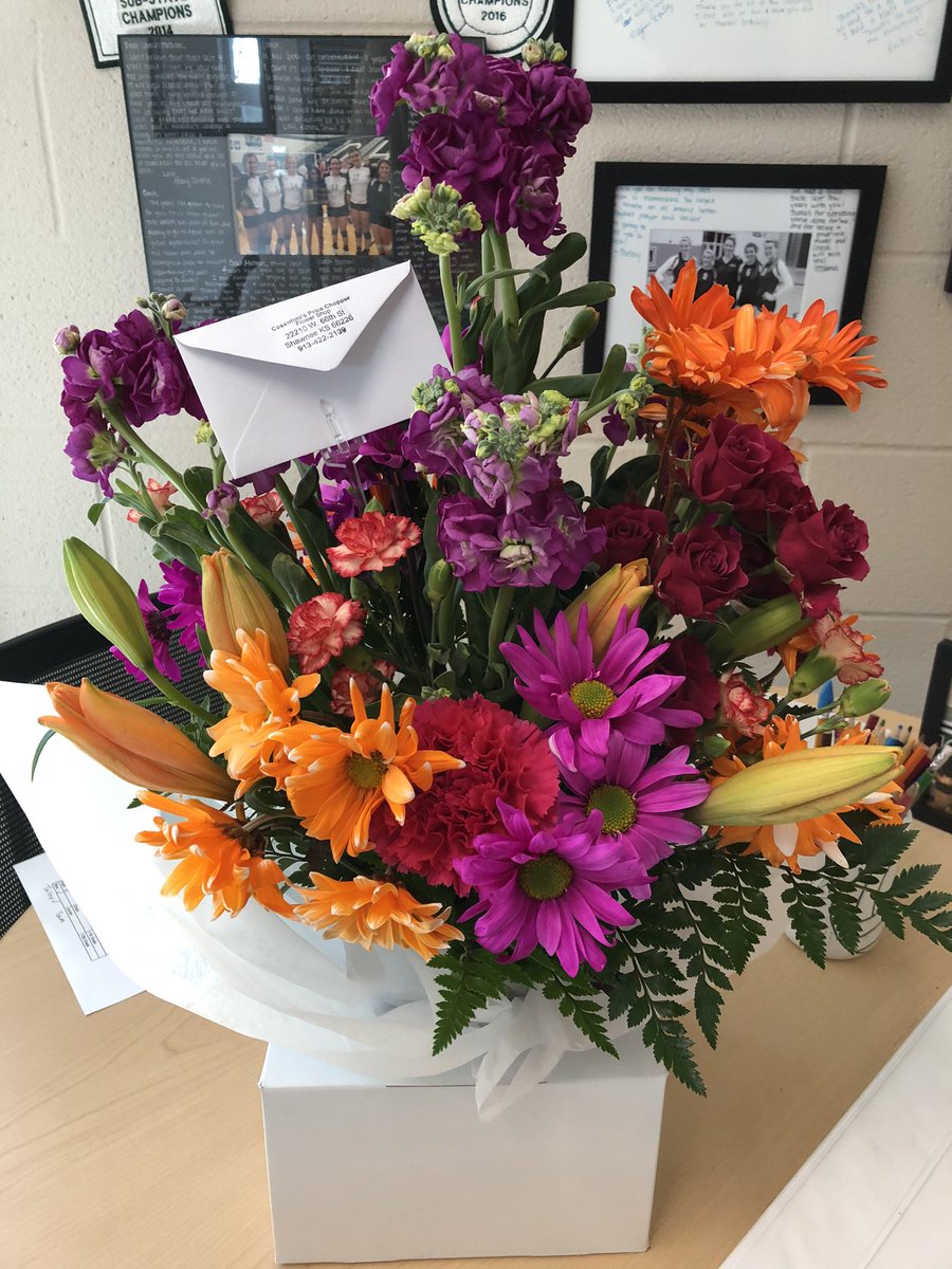 DHSStudentServ's tweet photo. When your fellow counselors across the district send you flowers for National School Counselors Week. 🥲💚💙 Thank you @mvjaguars counselors! That made our day. We appreciate you all! https://t.co/MgvVued64N