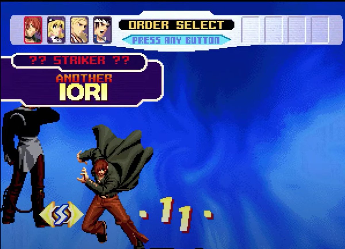 In KOF 2000, Striker characters were introduced and one that caught a lot of people's eye was Another Iori. It's not that Iori wasn't already available but...look at that design, though!