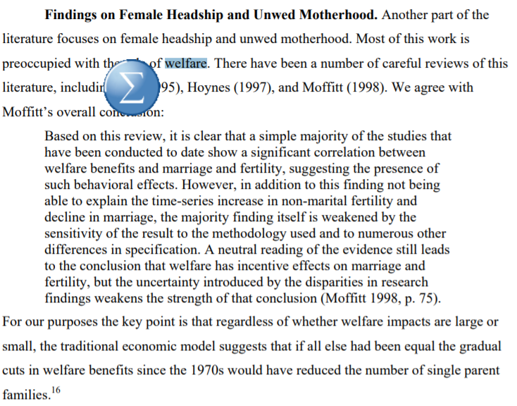 TBS: This literature is mixed & contested, but most fair-minded scholars would ack that welfare policy probably played a modest role in boosting single parenthood. A fair-minded overview is provided here by David Ellwood & Chris Jencks:  https://www.hks.harvard.edu/publications/spread-single-parent-families-united-states-1960