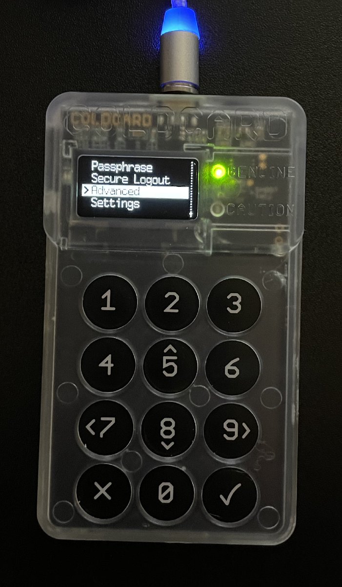 Next - we need to export your wallet from your  @COLDCARDwallet Pin into your device and then go down the following menu path: Advanced > MicroSD card > Export Wallet > Bitcoin Core