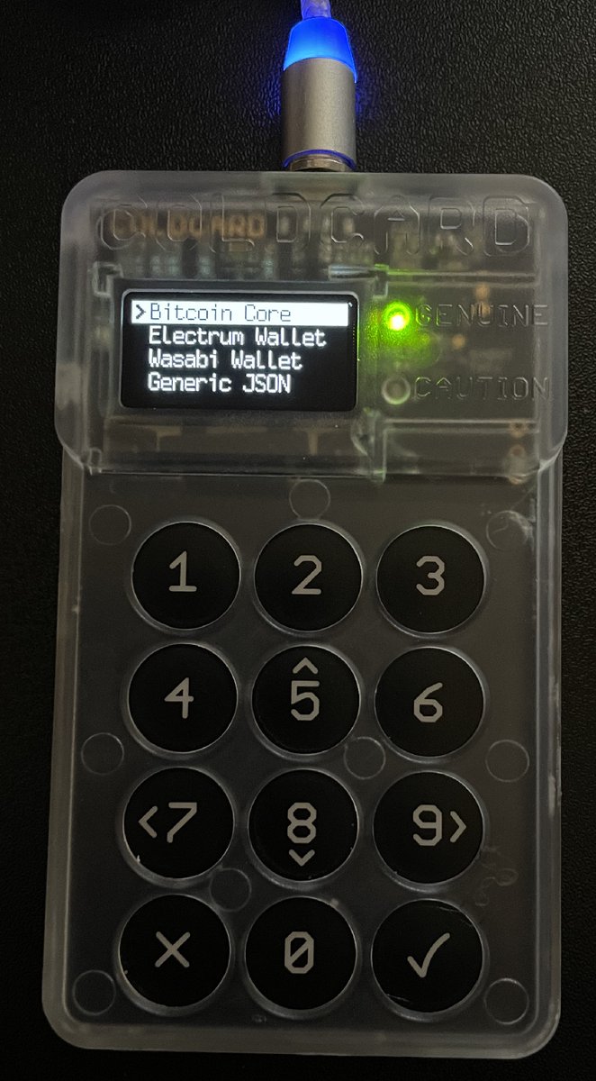 Next - we need to export your wallet from your  @COLDCARDwallet Pin into your device and then go down the following menu path: Advanced > MicroSD card > Export Wallet > Bitcoin Core