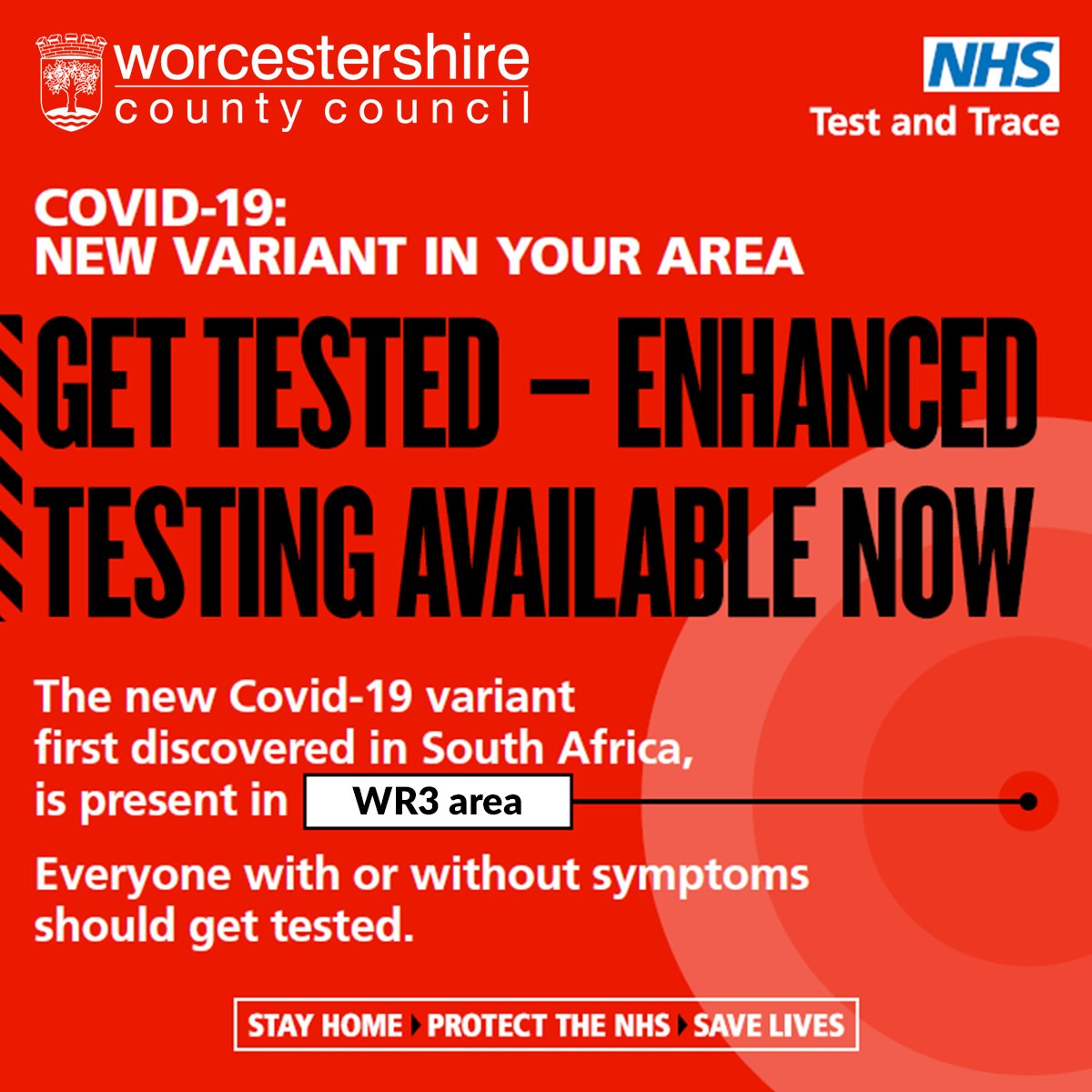 Cases of the new South African variant of Covid-19 have been found in the WR3 area of Worcestershire.

Residents in the area are encouraged to get a test at the Mobile Testing Unit at The White Hart pub, Fernhill Heath.

Find out more here: worcestershire.gov.uk/covid19variant