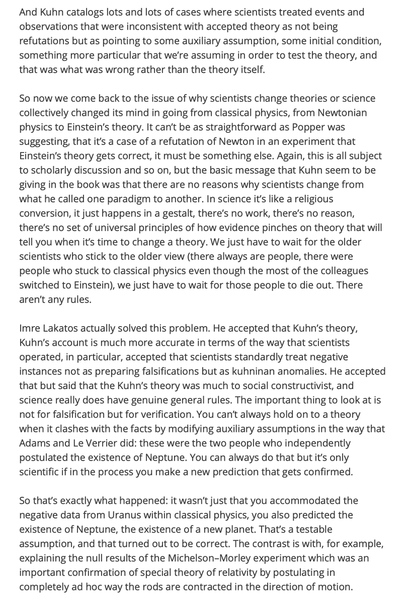 But to give an example of how the Will might play into scientific belief in a theory, consider Lakatos' famous answer to Popper. This is not Lakatos, but a simpler write-up of it: