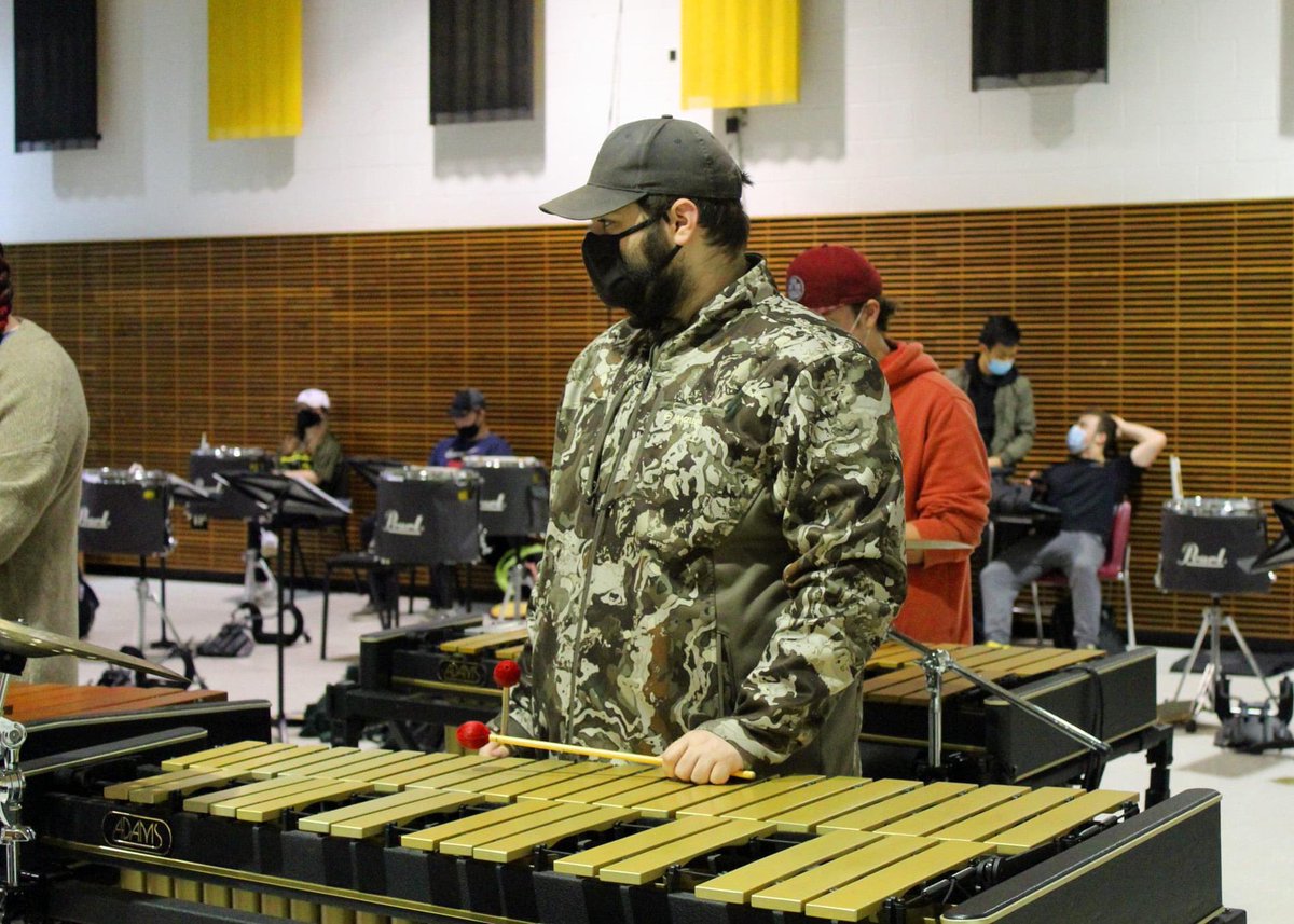 TJC_Band's tweet photo. For the last 4 weeks, the front ensemble has been working hard behind the scenes on this year's show music. We are looking forward to playing with them as whole a group starting this week! 
#FeathersUp  #LHAGD https://t.co/AlZbmiheKH