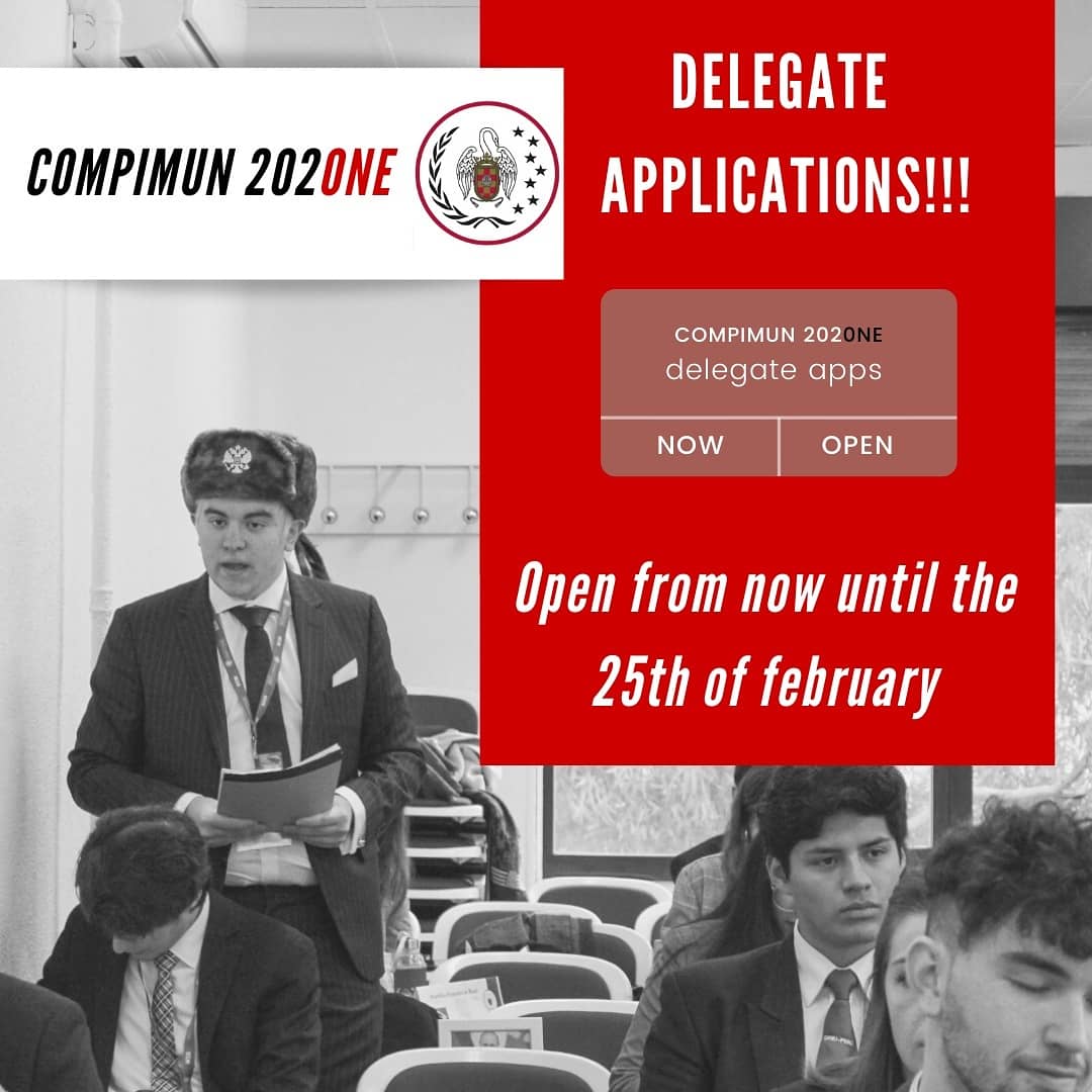 compimun's tweet image. DELEGATE APPLICATIONS ARE NOW OPEN!! 👏🏼

form.jotform.com/compimun/inscr… (inscripción en español)

form.jotform.com/compimun/compi… (english application)