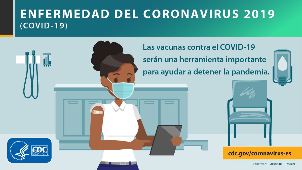CDCespanol's tweet photo. Personal de salud: Es importante que se vacunen contra el #COVID19 tan pronto puedan. Si atienden directamente a pacientes o están expuestos indirectamente a pacientes o a materiales infecciosos, deben vacunarse tan pronto puedan. Más: https://t.co/JroHGzyMHe https://t.co/kS6T1f6kJA