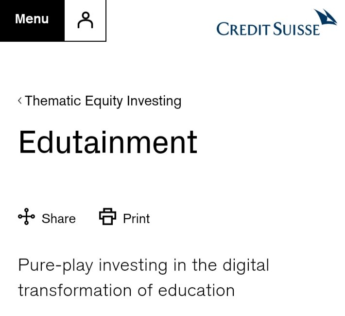 These market projections, though, I think, are now becoming predictions, even desirable imaginaries of how future education *should be*. Big asset management companies are getting in. They are funding imaginaries of education into reality...  https://www.credit-suisse.com/uk/en/asset-management/news-and-insights/investment-themes/thematic-equity-investing/edutainment.html?t=777_0.31916302157594756