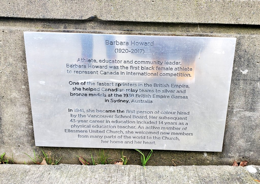  @CityofVancouver I'm going to highlight this Canadian Black woman because the info on her is actually, quite hard to see. This is Barbara Howard Plaza. She was the first Black female athlete to represent Canada in international competition, among many other great achievements