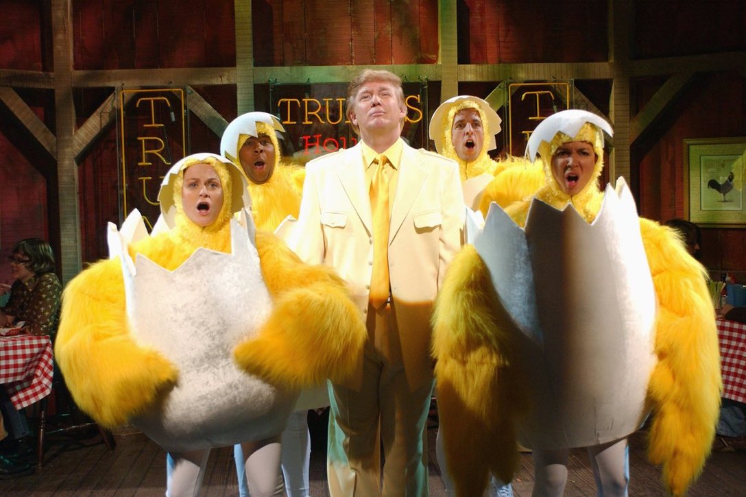 StephMillerShow's tweet photo. Is Trump too chicken to testify at his impeachment trial? DON’T retweet this, he might hear about it and get mad. OR testify. If he’s not too chicken. #ChickenTrump https://t.co/99cpgdiWZI