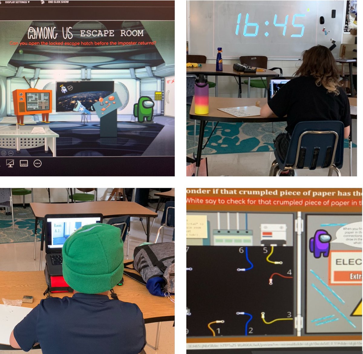 barrettsfms's tweet photo. Socially distant fun Friday! Among Us escape room for the win! Don’t worry, Mr. Green escaped the spaceship before the imposter found him! Phew! #inquiry #avidfamily https://t.co/XEOci7EiuL