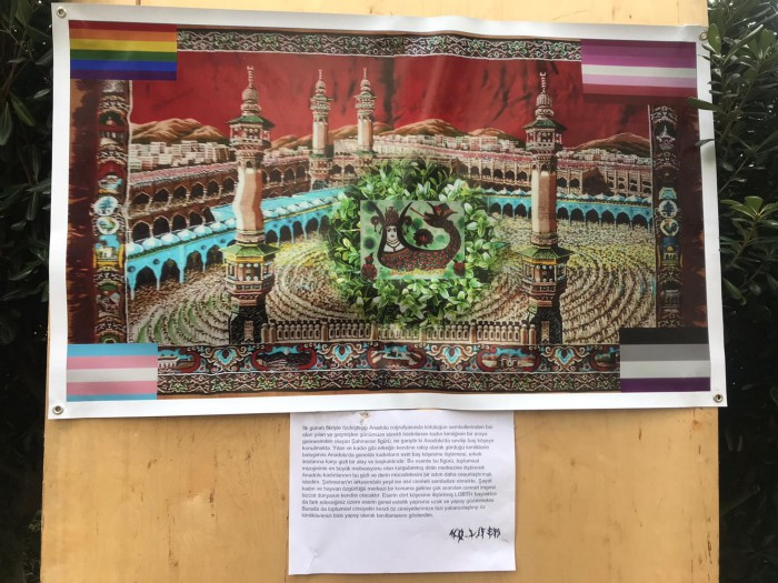 Up until Jan 28 protests were largely calmSo what changed?Artwork (left) displayed prominently at the protest site overlayed with a Zorastrian mythical figure over the Kabba, the Islamic holy site in Mecca. So what was the meaning of this?