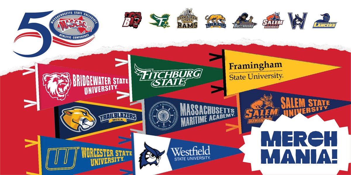 mascacsports's tweet photo. Why not head into the weekend with a shot at a pennant from your favorite #MASCAC school? Enter to win until Sunday at 11:59 pm. Click here for official rules and to enter -- https://t.co/Sb5VZg2Zb6 #MASCACMerchMania https://t.co/ufCgF1jqLz