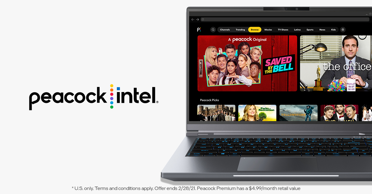 Join the flock at no extra cost! Get a one-month all-access pass to Peacock Premium when you purchase a qualifying Intel-based device. Eligibility restrictions and terms apply. Learn more about the full Intel® Software Bonus Bundle. intel.ly/2YR0TzY