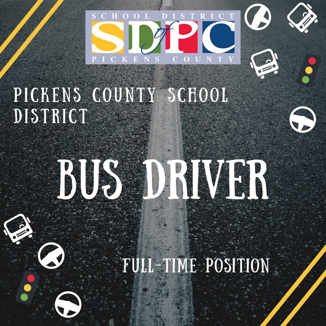 SWUCareers's tweet photo. *beep beep* Seat belts everyone! Pickens County School District is looking for Bus Drivers! If you are interested contact jenniferbryce@pickens.k12.sc.us for more information and visit Pickens County School Districts website for the application! https://t.co/fFQxKjAXZG