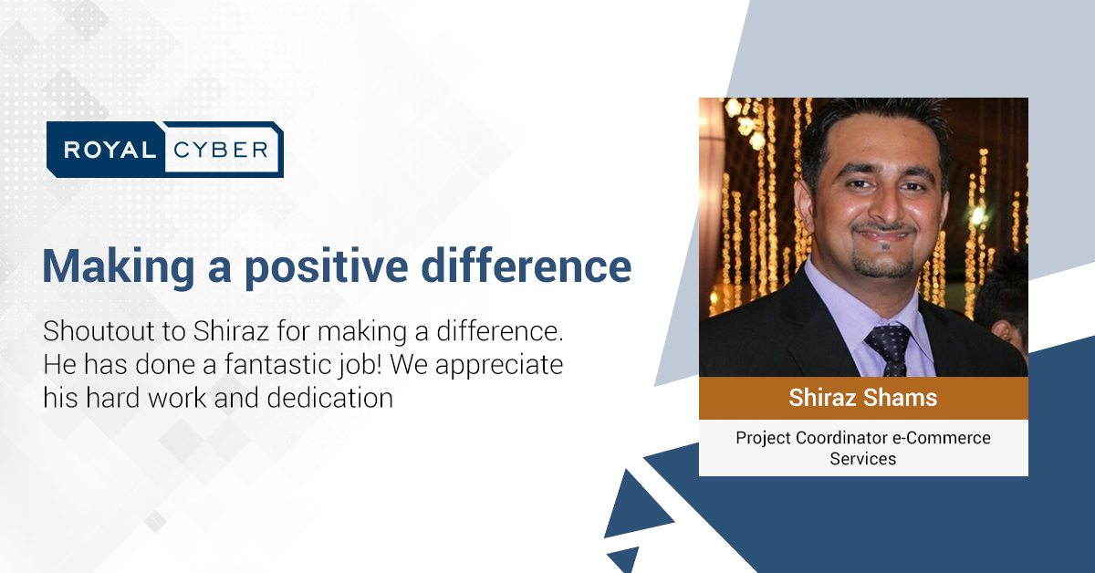 RoyalCyberUSA's tweet photo. Congratulations 👏to the Share and Win Contest winner 🌟Shiraz! Thank you for making a positive difference. 🙂
.
.
#RoyalCyber #LifeatRoyalCyber #Employeeshoutout #ShareandWinSocialContest #JanuaryWinner #Appreciation #RecognizingEmployees https://t.co/9WZYm1NtMs