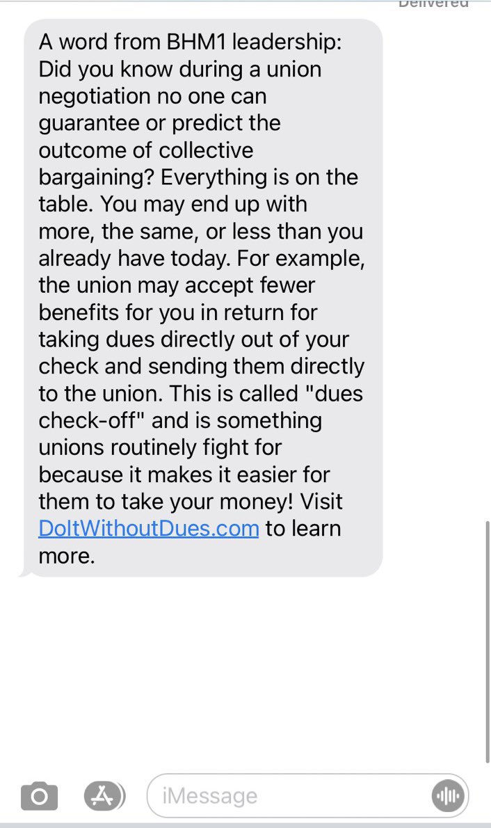 These are screenshots of anti-union texts that Amazon sends workers daily.They say unions are trying to 'take your money!''Don't let outsiders divide our winning team!'Warehouse workers we spoke with say people feel confused, afraid, intimidated.