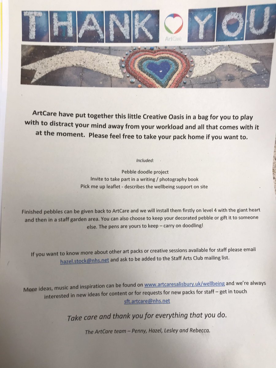 Thanks <a href="/ArtCareUK/">ArtCareUK</a> for our selfcare bags on <a href="/RedlynchSft/">SFT Redlynch Team</a>, lovely&amp;relaxing❤️ #selfcare #relax <a href="/SalisburyNHS/">Salisbury Hospital</a>