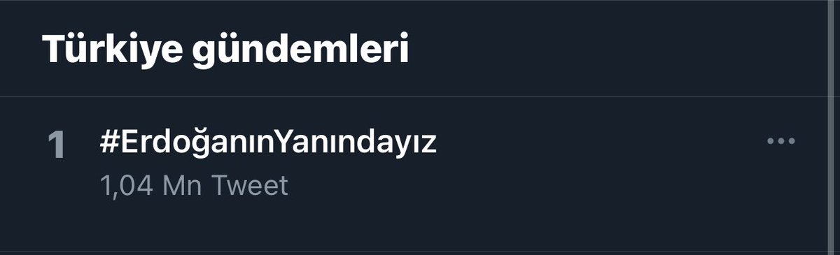 Bugün inşallah bir kez daha Recep Tayyip Erdoğan’ın kırmızı çizgimiz olduğunu ve ona hadsiz bir şekilde dil uzatılamayacağını anlamışsınızdır.

Topunuz bir araya geldiniz ve tweetlerle oluşturmak istediğiniz algı 40 bin tweet bile olamadı.

#ErdoğanınYanındayız (1 milyon tweet)