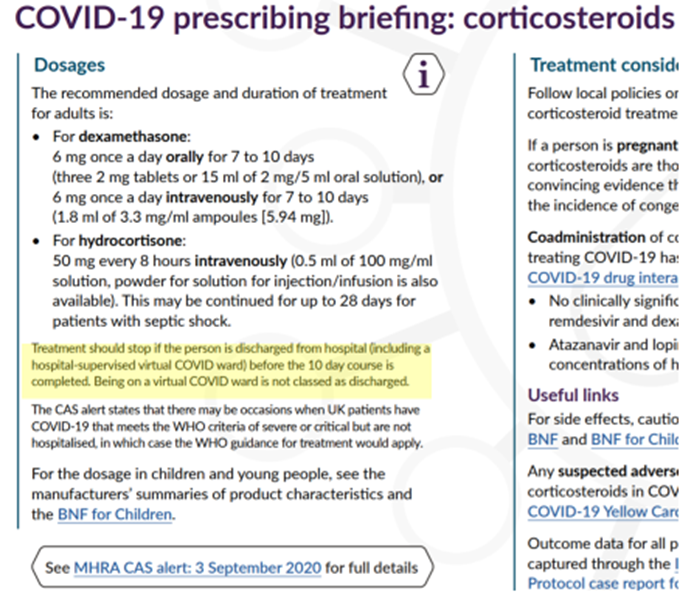 Well done <a href="/NICEComms/">NICE</a> for so rapidly modifying 
nice.org.uk/guidance/ng159…
to enable patients to complete their DEXAMETHASONE treatment on COVID virtual wards. Ty also to members of the COVID pathways group for their expedient consideration.