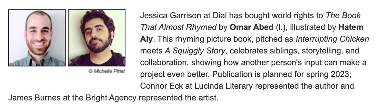 Jessica Garrison at Dial has bought world rights to 'The Book That Almost Rhymed' by Omar Abed (l.), illustrated by Hatem Aly.