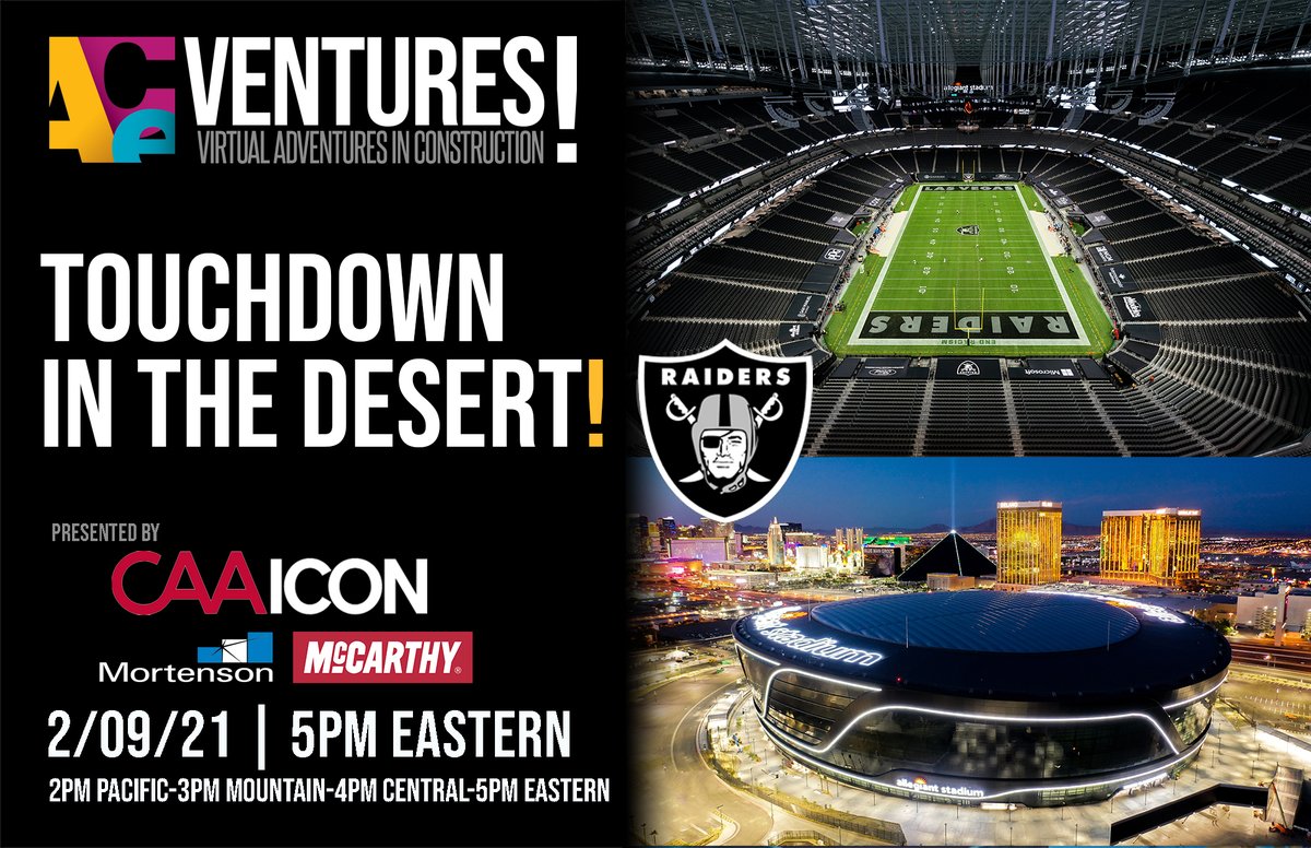 ACEMentor's tweet photo. #ACEVentures Next Stop: Las Vegas - Allegiant Stadium.
Come see what it takes to develop, design, and build a state-of-the-art NFL Stadium.
@McCarthyBuild @MAMortensonCo @caaicon https://t.co/vGKKPuB1Sz