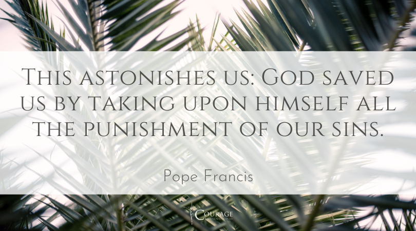 RCCourage's tweet photo. "Instead of being discouraged by the fear of failing, we can now look upon the crucifix, feel his embrace, and say: 'Behold, there is my infidelity, you took it, Jesus, upon yourself.'"

@Pontifex #Courage #PalmSunday https://t.co/8Cxas3npIP