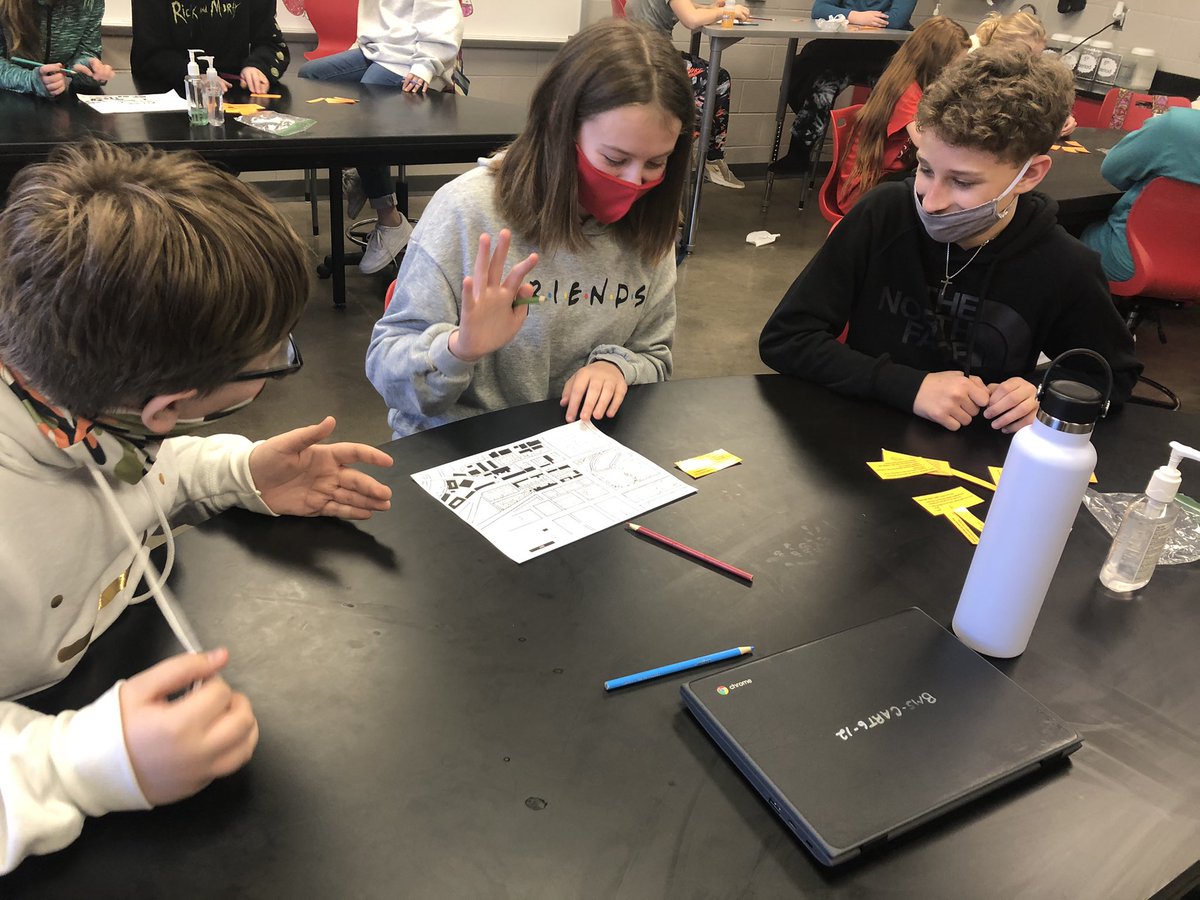 Students working together to solve a water contamination mystery.  Great collaboration and critical thinking about how humans impact water on Earth. 💦 🌎 <a href="/BurnsMiddleScho/">Burns Middle School</a>