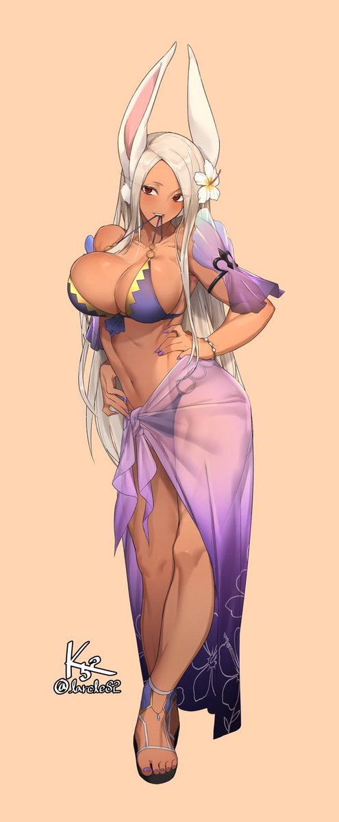 ProRabbitHero's tweet photo. “I- I am not use to wearing cute things, but thanks for buying this.” 

Now she has a swimsuit to go to the beach in. https://t.co/cE9dKGU59O
