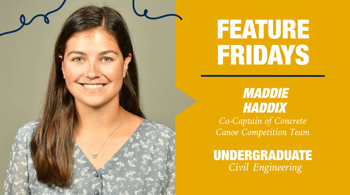 wvustatler's tweet photo. Today's #FeatureFriday is senior civil engineering major, Maddie Haddix! 👏Maddie is the piccolo section leader for WVU Marching Band, a Statler Ambassador, Co-Captain of the Concrete Canoe Competition Team, a member of Chi Epsilon, and even the Conference Coordinator for ASCE!🤩 https://t.co/exeyl8zhUh