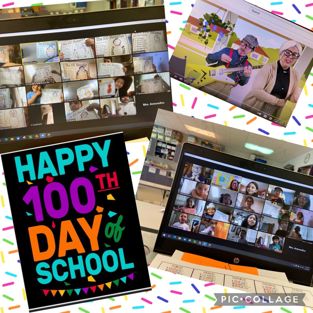 Celebrated 100 days of learning today with an awesome group of kiddos!  #virtuallearning #mecpride #iteachk #100daysoflearning #thinsliceofhappiness