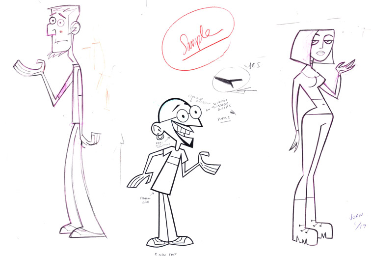 A height chart and model sheet (by designer Dexter Smith) for the main cast 