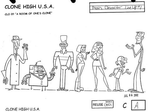A height chart and model sheet (by designer Dexter Smith) for the main cast 
