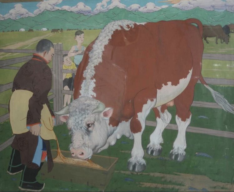 tridevilakshmi's tweet photo. "Нэгдлийн бух" 106x89cm, 1969 он.  Монгол Улсын Ардын зураач, Урлагийн Гавьяат Зүтгэлтэн Адъяагийн Сэнгэцохио /1917-1986/ https://t.co/O16NmzD2O3