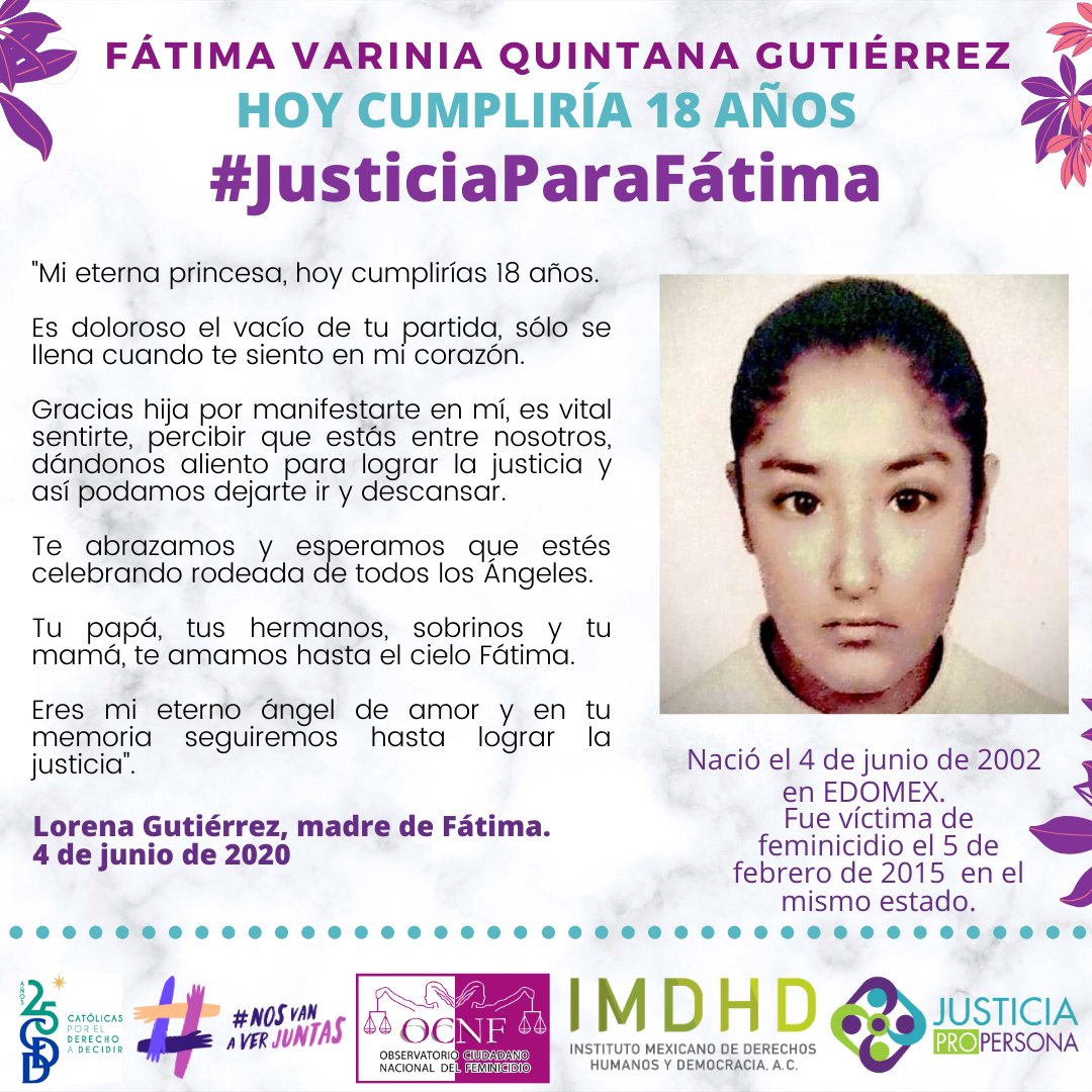 #JusticiaParaFatima #6AñosSinJusticia #LaSeguimosNombrando #EdoMexFeminicida