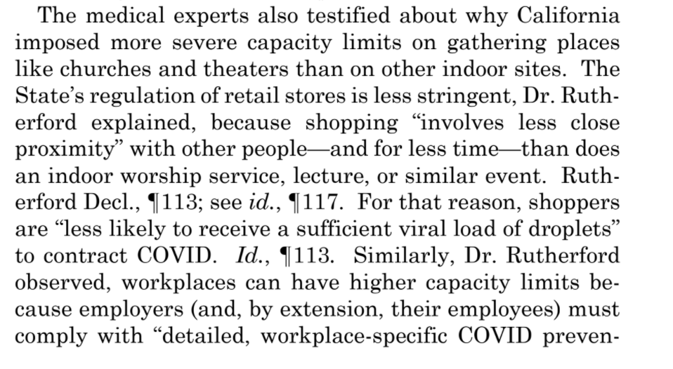 ...and explains the scientists' view of why indoor worship is not comparable to shopping in terms of risk