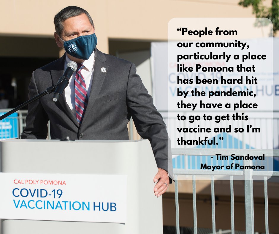 "I’m very proud to be here to see this opening, the first day of a major pod that’s going to provide the vaccine to combat COVID-19 right here at our very own Cal Poly Pomona."
- LA County Supervisor &amp; CPP alumna <a href="/HildaSolis/">Hilda Solis</a> 

More about the hub at CPP: polycentric.cpp.edu/2021/02/newly-…