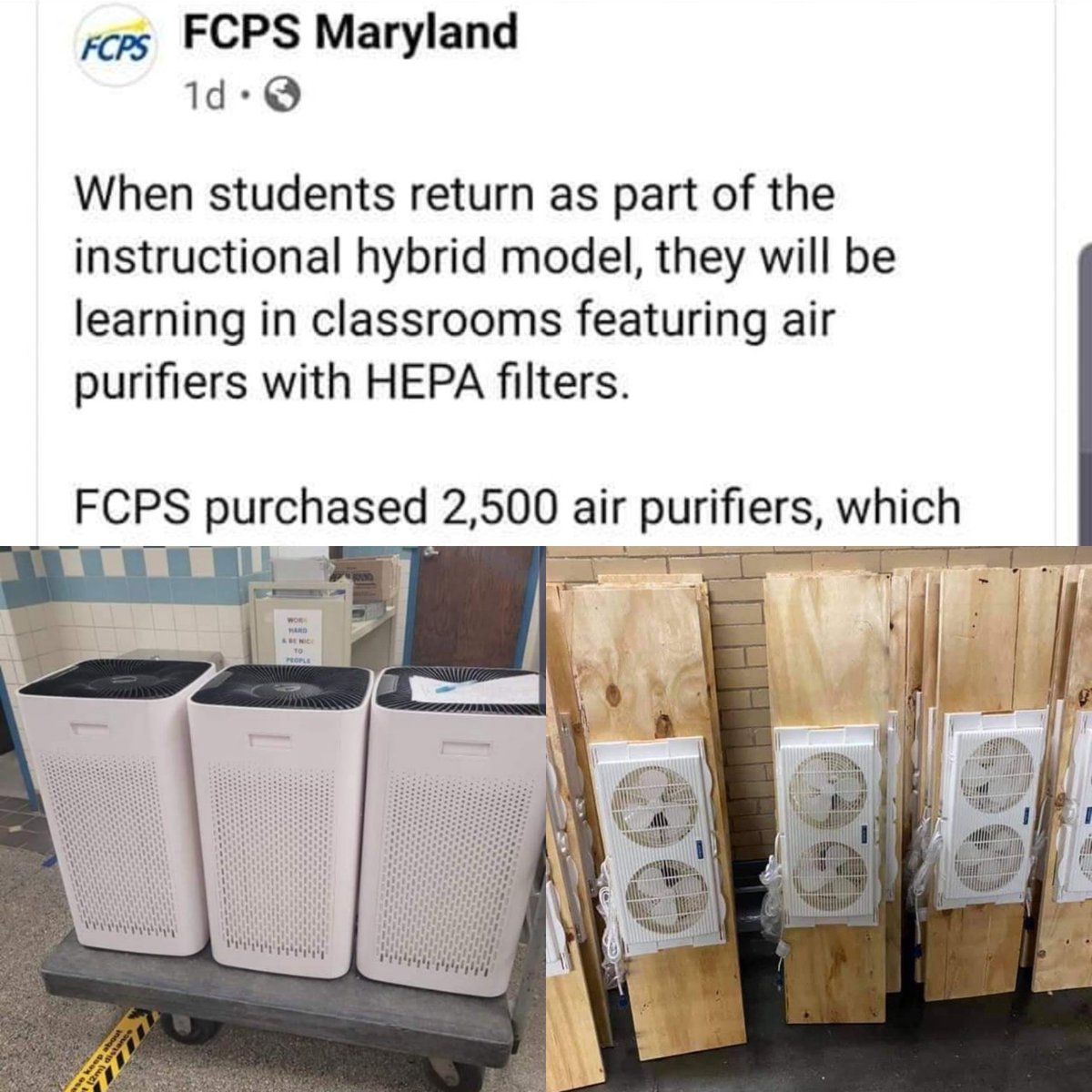 Philly_RJ's tweet photo. A tale of two districts: Frederick County Public Schools in Maryland is getting air purifiers. #PhlEd public schools get dimestore fans. @PHLschoolboard @ParentsUnitePHL @APPSphilly https://t.co/CdH5j2vVSw