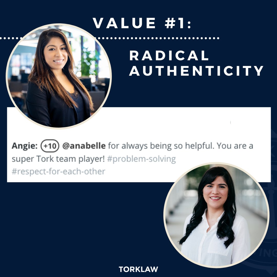 TORKLAW's tweet photo. Our first value of TorkLaw's 5 Core Values is: Radical Authenticity! Everyday, we remind our team to be yourself, ask questions and let their creativity fly!
SWIPE ➡️ to see how our TorkTeam has acknowledged each other for #RadicalAuthenticity this week! https://t.co/uu8YLBhzq8