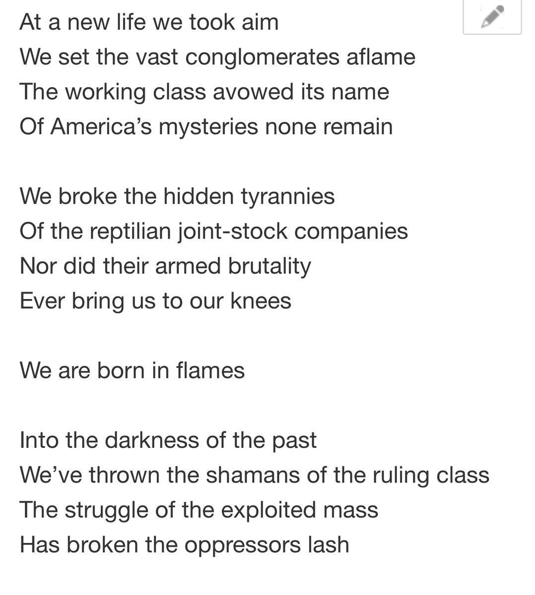 if anyone would like to sing-a-long to the film’s anthem (honestly very much a ~vibe~ these days) here are the lyrics to The Red Krayola’s “BORN IN FLAMES”  #vulturemovieclub