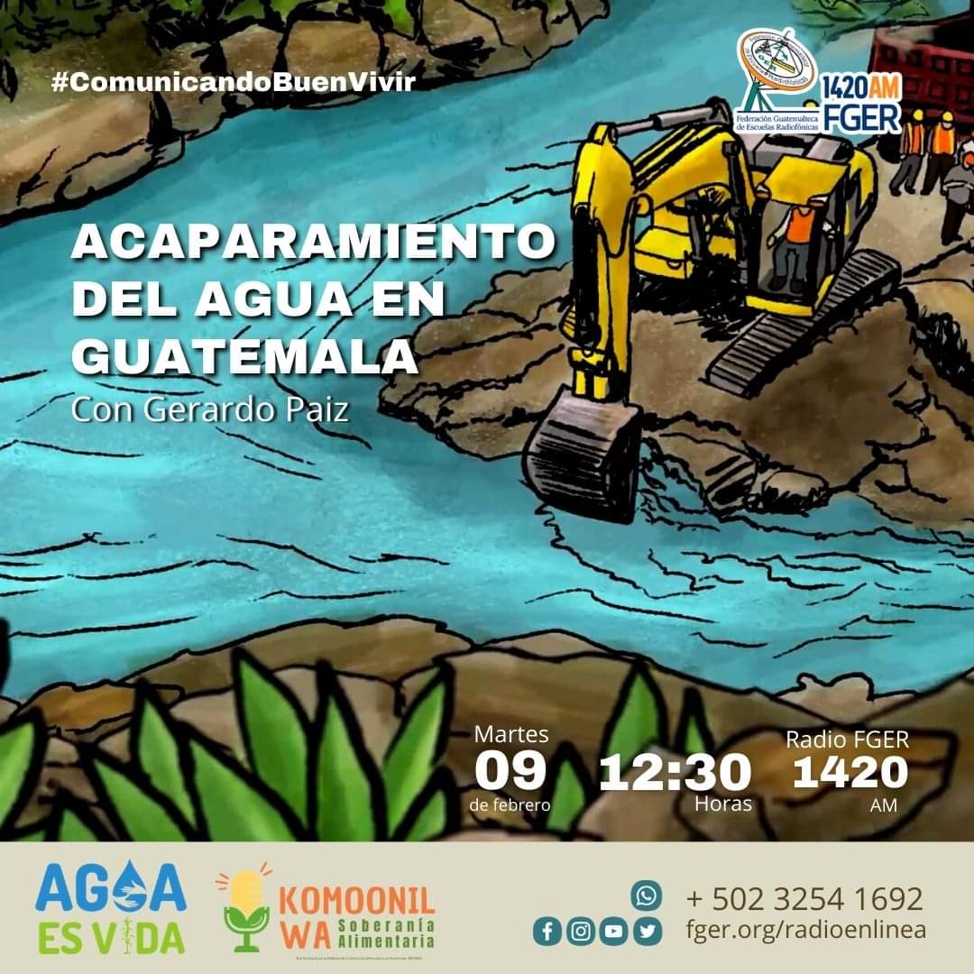 ¿Tienes agua en tu casa? 💧🏡 
¿Sabes por cuánto tiempo más? 🤔🕖🕞🕢🕒
Acompañanos a responder estas interrogantes junto a Gerardo Paíz en el programa Koomonil Wa.
Martes 09 de febrero. 🗓 
12:30 Horas. ⏰
 A través de FGER
#DefendamosLaVida
#DefendamosElAgua
#AguaEsVida