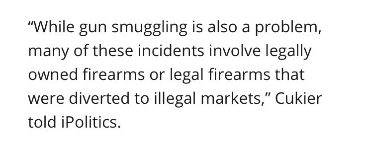 The vast majority (police estimates vary from 80-95%) of guns used in violent crime are smuggled illegally into Canada from the USA.The guns of choice for criminals are not readily available (if at all) to buy legally or steal in Canada.THIS is FALSE.