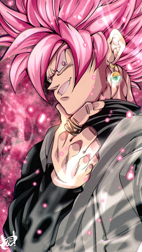 jewelry earrings male focus solo 1boy pink hair super saiyan  illustration images