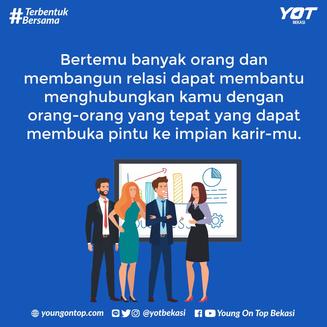 YOTBekasi's tweet image. hai YOTers!🤩

siapa disini yang lagi sibuk merintis karir? tau gak kalo relasi itu berperan penting lho dalam berkarir! 

yuk simak apa aja sih gunanya relasi dalam berkarir💙💙

#karir #kerja #relasi #networking #connection #team