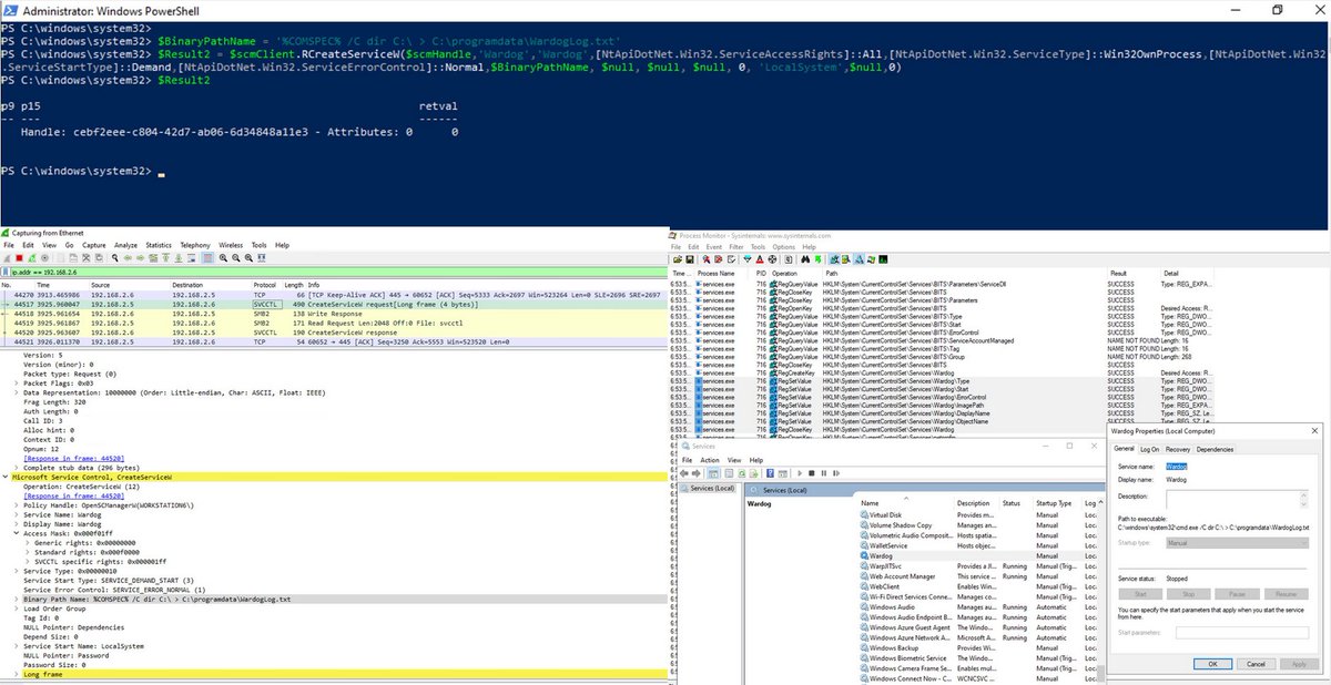 Looking for anything to do this weekend? 😉

🔥 A way to create and start services remotely using the amazing NtObjectManager from <a href="/tiraniddo/">James Forshaw</a> leveraging the latest support for named pipes RPC clients 🔥

Help us to create more PS scripts <a href="/OTR_Community/">Open Threat Research</a> 

blog.openthreatresearch.com/ntobjectmanage…