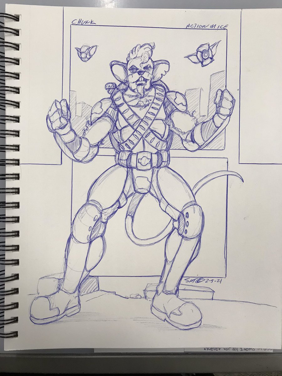SeanTourangeau's tweet photo. Tonight’s retro sketchbook is a character I am a cocreator of,meet Chunk of the #actionmice you might wanna keep an eye on this because they are coming later this year. @GroupGmg @ActionMice @GlobalGenesisGp https://t.co/bedt0XRcC8