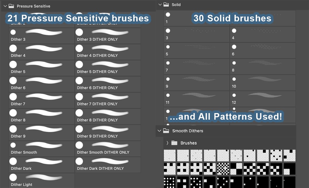 SolusCheese's tweet image. I made 51 Pixel Art Dither brushes for Photoshop - both pressure sensitive and solid, and all 100% free!

Download them here: mega.nz/file/g8UyjLQI#… 

#photoshop #photoshopbrushes #psbrushes #pixelart #pixels #dither #free