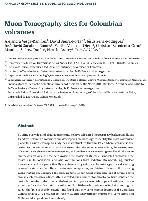 nunezluis's tweet photo. Al finalizar el 2020 salió nuestro artículo Muon Tomography sites for Colombian volcanoes https://t.co/Qx7ShFjy4Q Otro de la saga de #muografia #muography en #Colombia Hicimos simulaciones detalladas para identificar los posibles puntos de observación #Volcanes activos https://t.co/jHm6ZOtTer