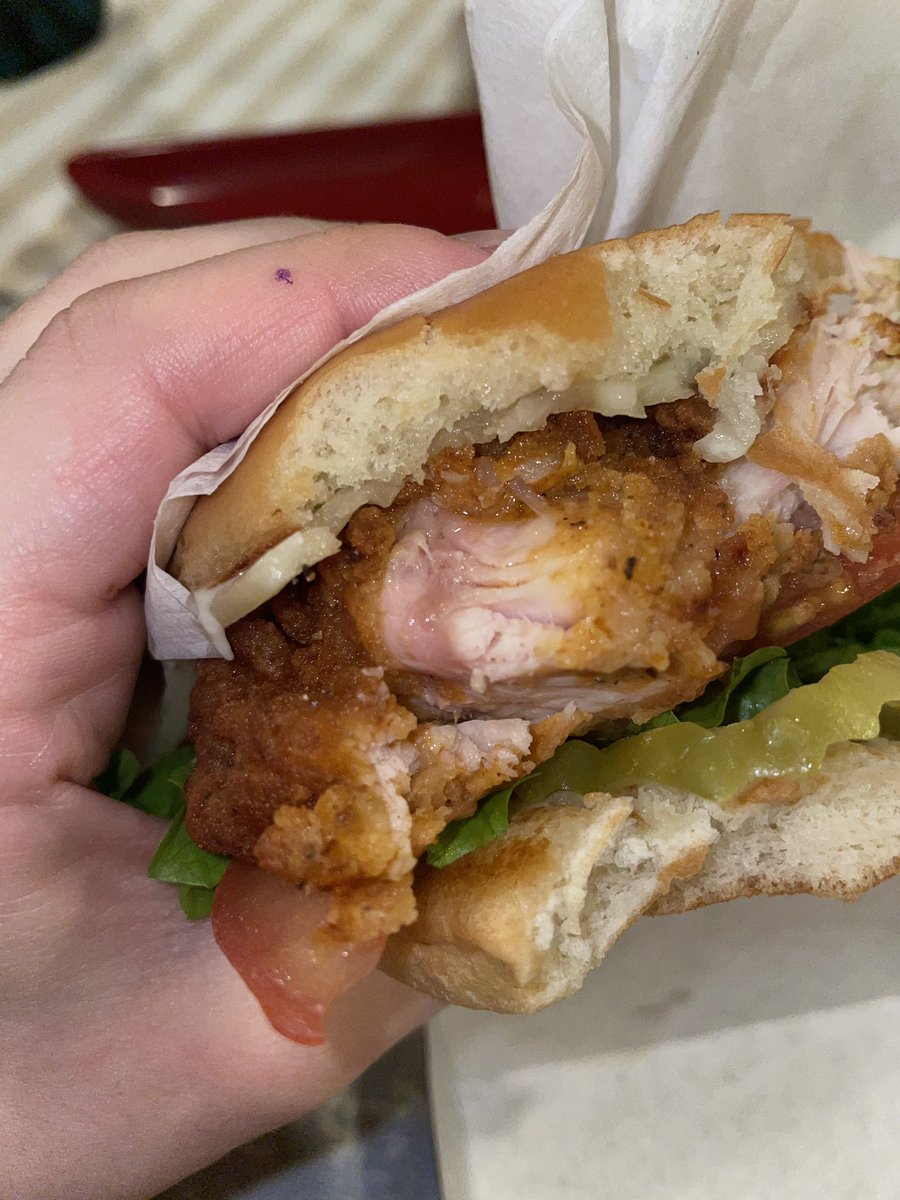 kaytlinbishop's tweet photo. .@ChickfilA this was my roommate’s sandwich tonight 🥴 she tried to call and just got a voicemail... this is nasty. https://t.co/sqr1B6c5Cf