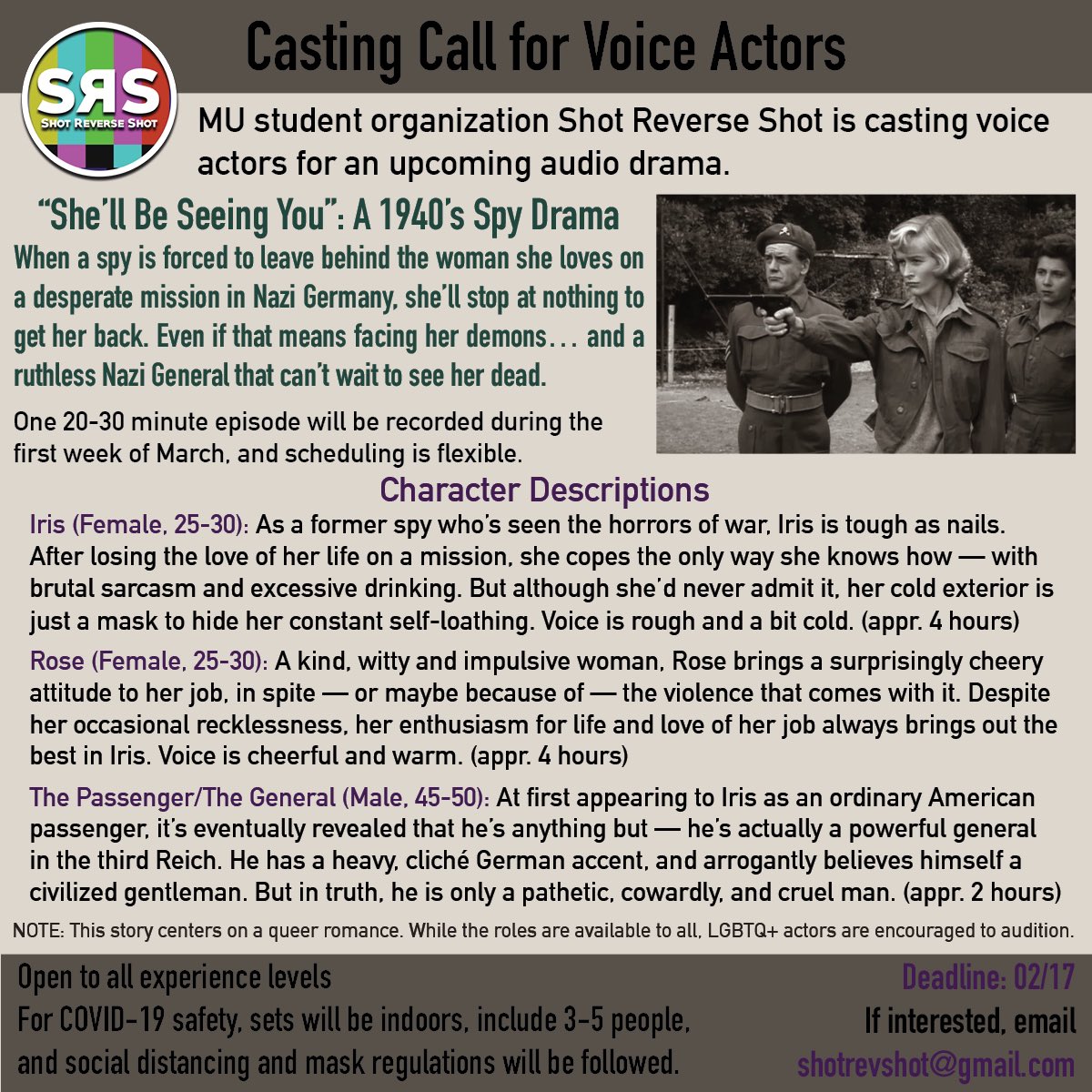 SRS is making another audio drama and we need voice actors! Be sure to let us know if you’re interested!